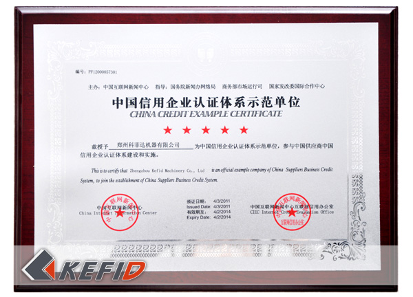 China Credit Example Certificate